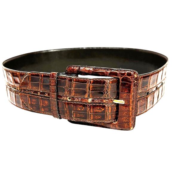 Vintage Henri Bendel brown crocodile leather belt designer size 32 Made in Italy - Picture 1 of 8